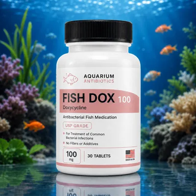 Fish Dox 100mg 30-Tablets bottle - Doxycycline antibiotic for aquarium fish