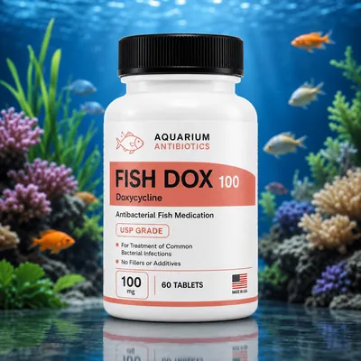 Fish Dox 100mg 60-Tablets bottle - Doxycycline antibiotic for aquarium fish