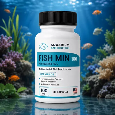 Fish Minocycline 100 mg — 30 Capsules bottle - Minocycline antibiotic for aquarium fish