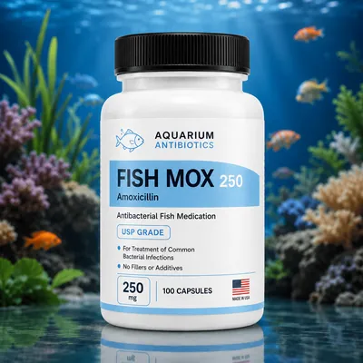 Fish Mox 250mg 100-Capsules bottle - Amoxicillin antibiotic for aquarium fish