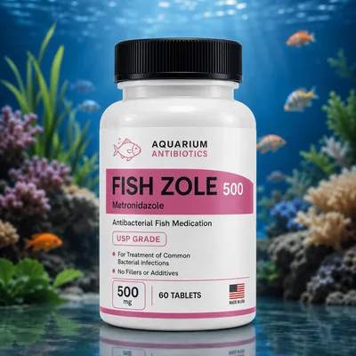 Fish Zole 500mg 60-Capsules bottle - Metronidazole antiparasitic for aquarium fish