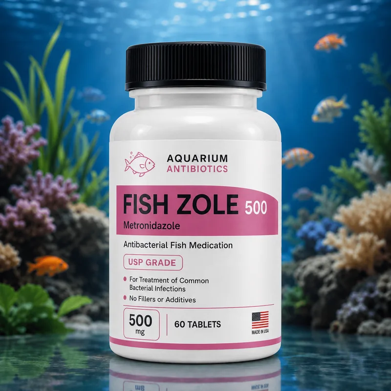 Fish Zole Capsules bottle - Metronidazole antiparasitic for aquarium fish