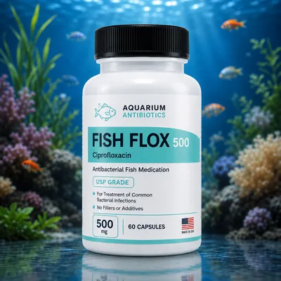Fish Flox 500 - 60 Capsules bottle - Ciprofloxacin antibiotic for aquarium fish